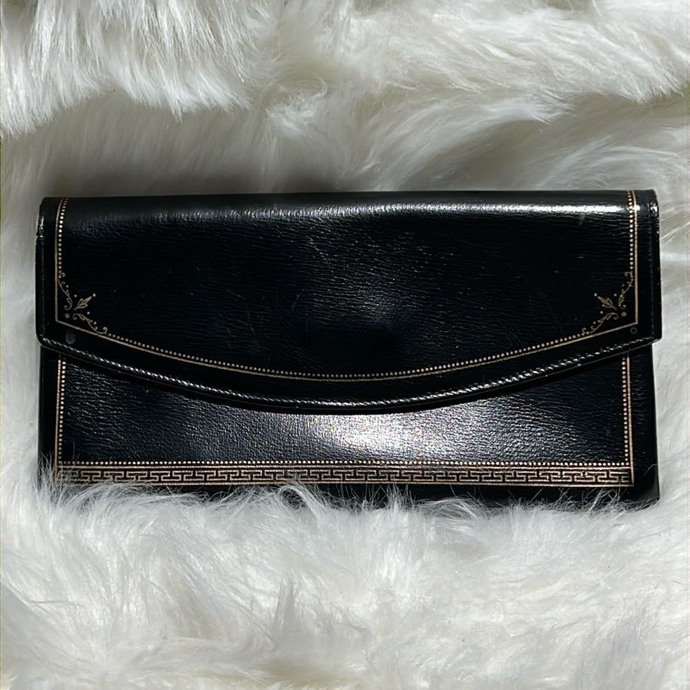 60s Vintage Black & Gold Leather Clutch A27